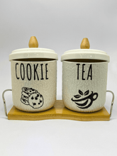 Cookie and Tea Ceramic Jars Set with Wooden Tray